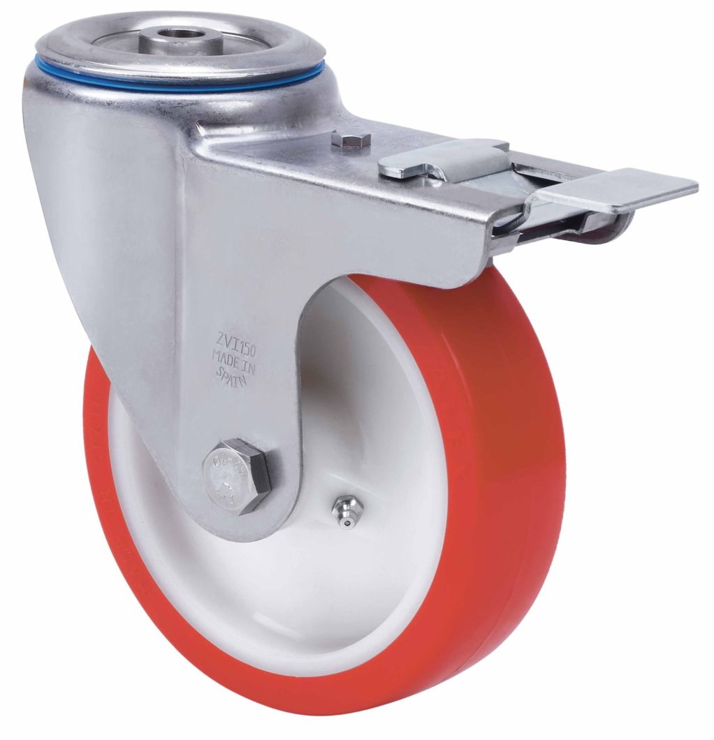SERIE ZVI INOX-PO, Giratorio/Agujero pasante/Freno Rueda y Soporte
