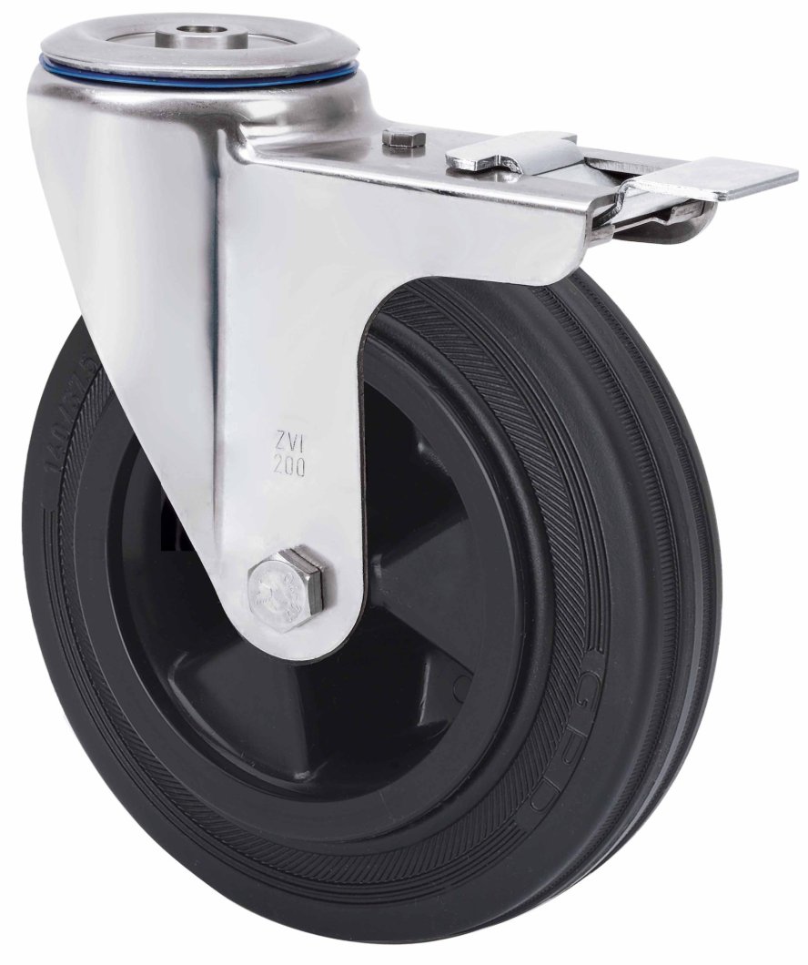 SERIE ZVI INOX-PS, Giratorio/Agujero pasante/Freno Rueda y Soporte