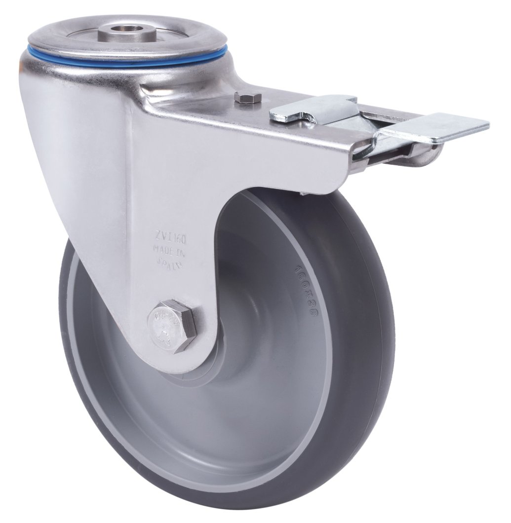 SERIE ZVI INOX-PGZ, Giratorio/Agujero pasante/Freno Rueda y Soporte