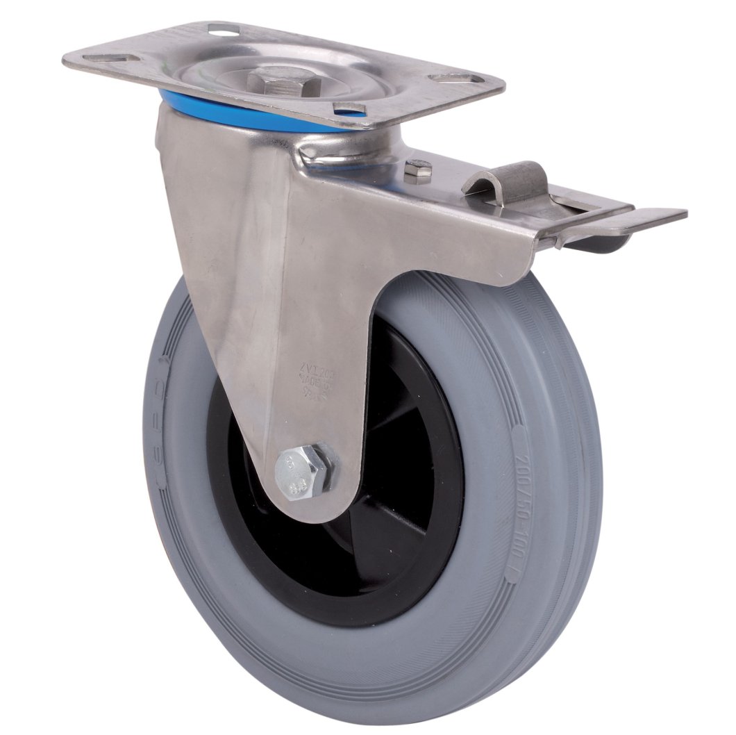 SERIE ZVI INOX-PS Gris, Giratorio/Platina/Freno Rueda y Soporte