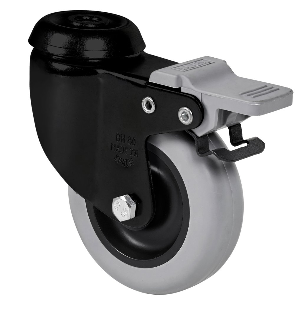 SERIE BH-PGI NEGRA, Giratorio/Agujero pasante/Freno Rueda y Soporte